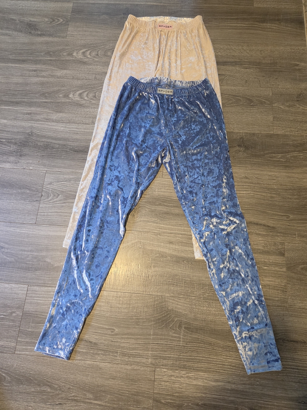 Spyder Blue and Cream Crushed Velvet-Loungewear Leggings